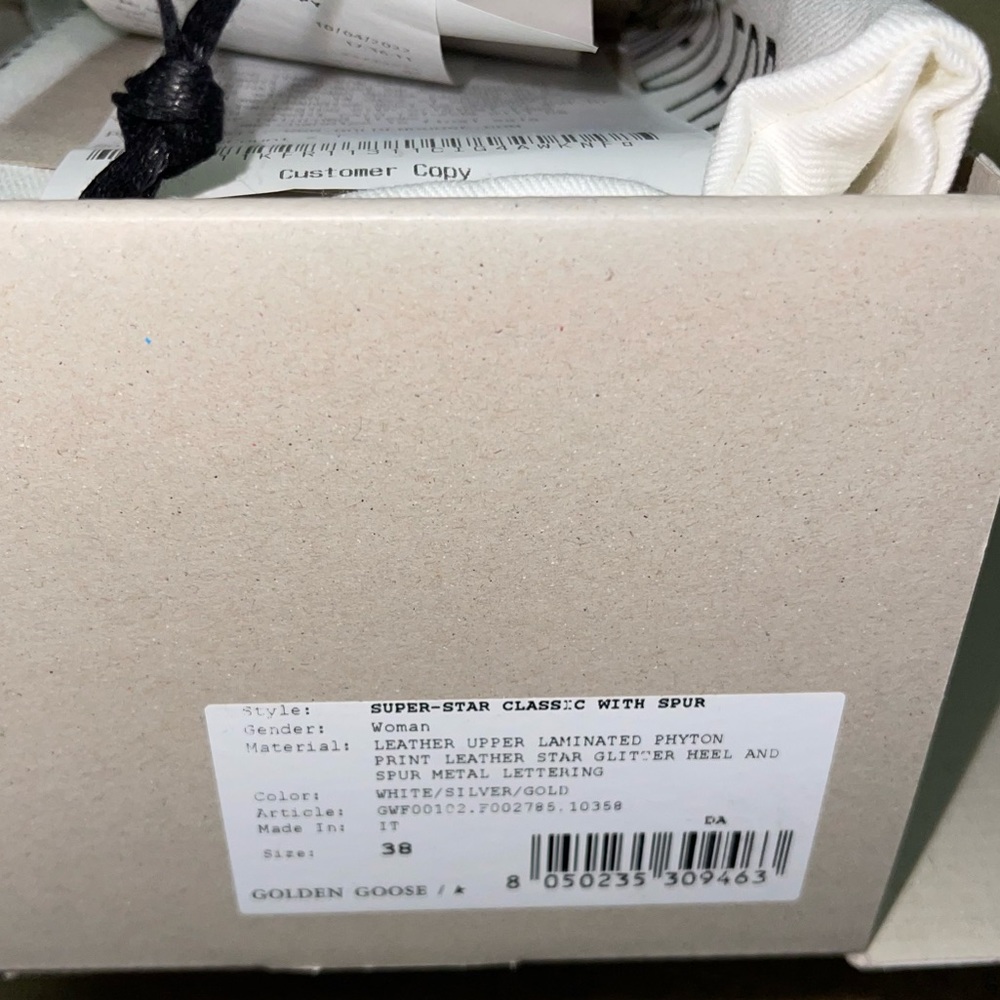 Golden Goose White Sneakers with Gold Glitter Heel and Silver Star - Picture 8 of 13
